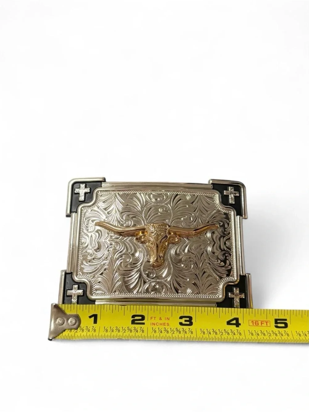Silver-Tone Western Buckle with Gold Longhorn Accent